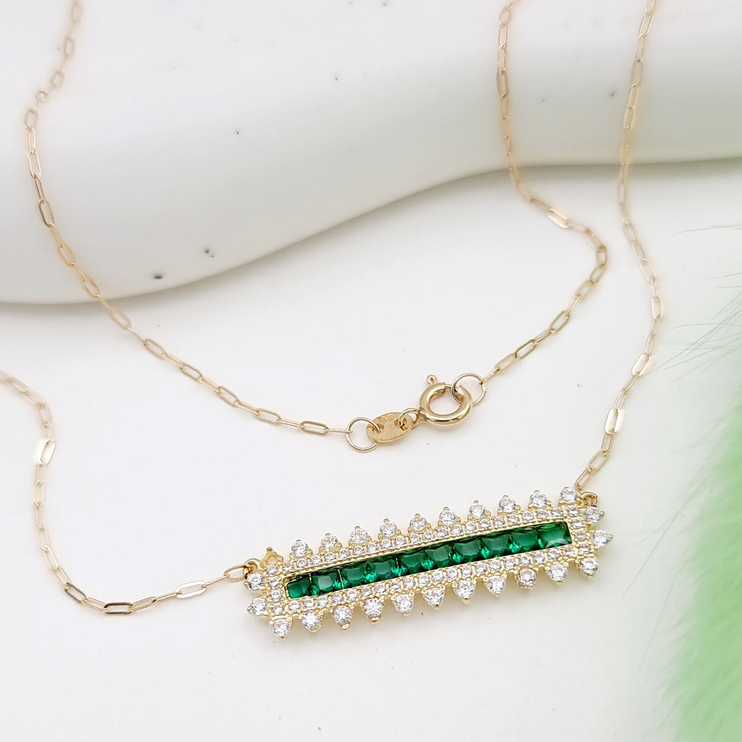 18K Real Gold Green Long Stone Necklace