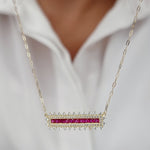 Load image into Gallery viewer, 18K Real Gold Pink Long Stone Necklace
