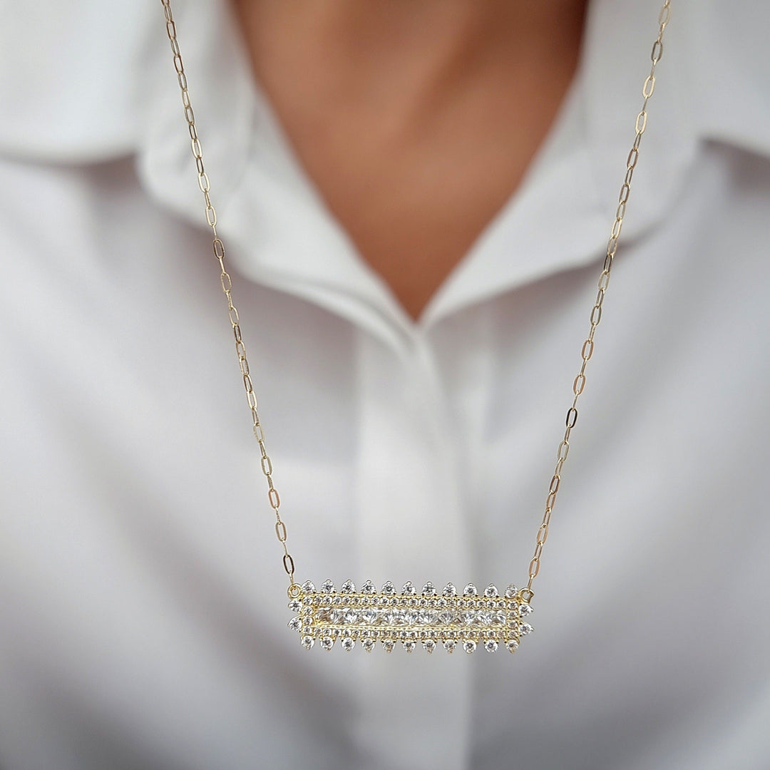 18K Real Gold White Long Stone Necklace