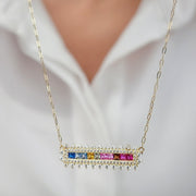 18K Real Gold Multi Color Long Stone Necklace