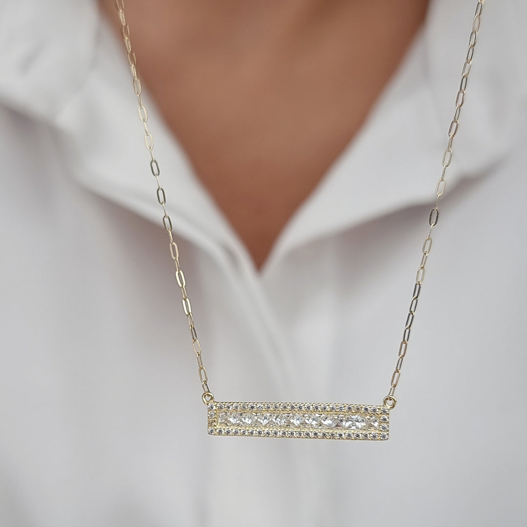 18K Real Gold White Long Stone Necklace