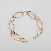 18K Real Gold 3 Color Oval Linked Bracelet