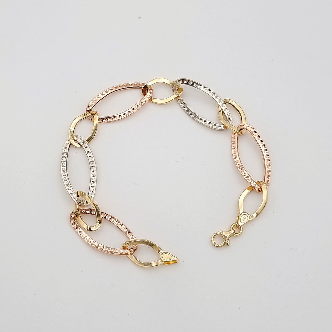 18K Real Gold 3 Color Oval Linked Bracelet