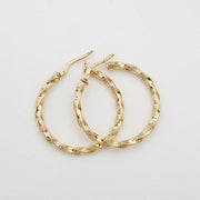 18K Real Gold Twisted Round Earrings