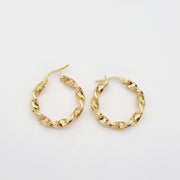 18K Real Gold Twisted Round Earrings
