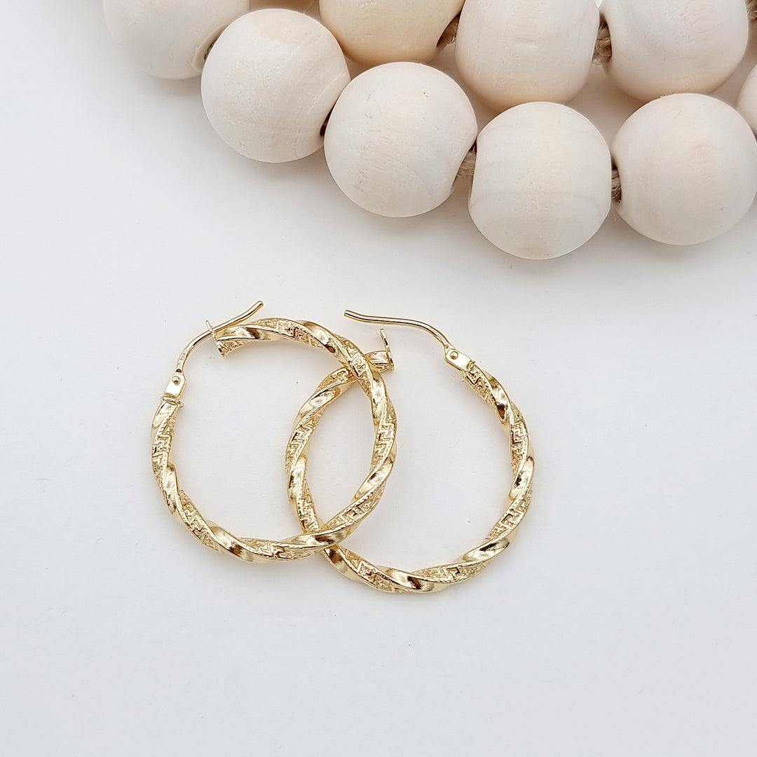 18K Real Gold Twisted Round Earrings