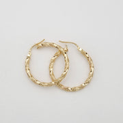 18K Real Gold Twisted Round Earrings