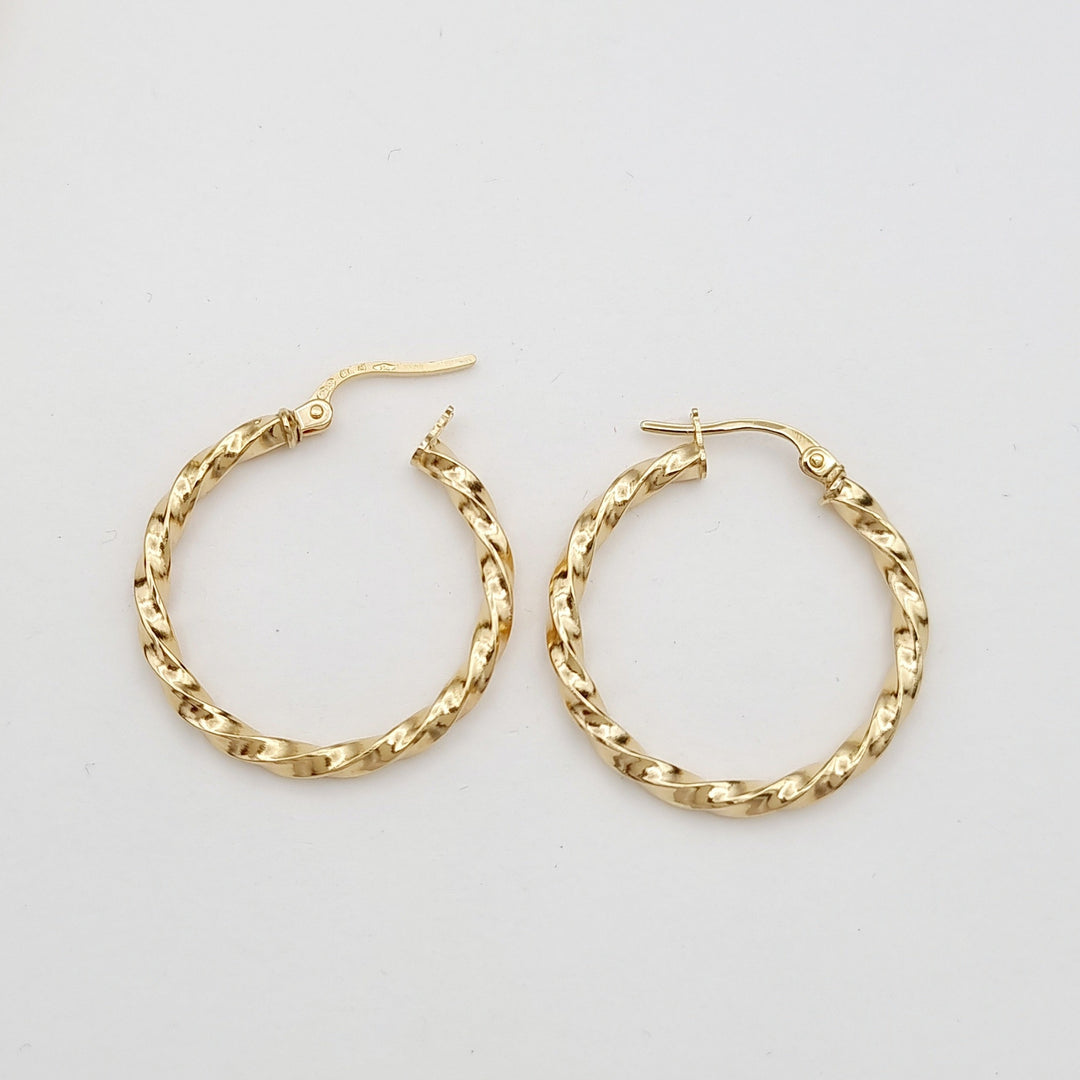 18K Real Gold Twisted Round Earrings