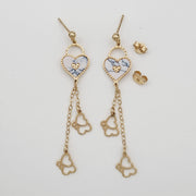 18K Real Gold Heart Hanging Earrings