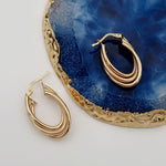 Load image into Gallery viewer, 18K Real Gold Oval Layer Earrings
