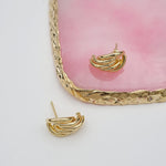 Load image into Gallery viewer, 18K Real Gold Curved Layer Earrings