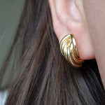 Load image into Gallery viewer, 18K Real Gold Curved Layer Earrings