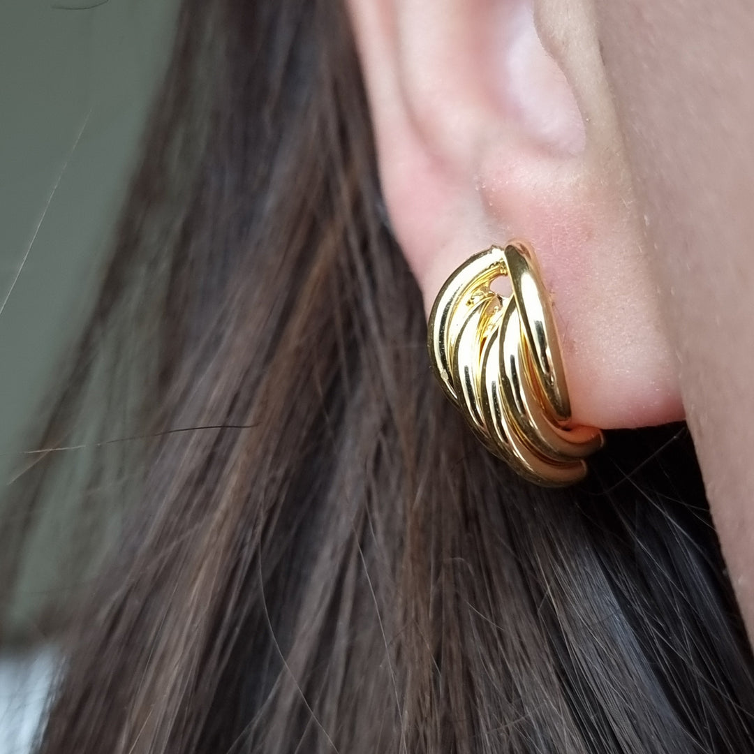 18K Real Gold Curved Layer Earrings