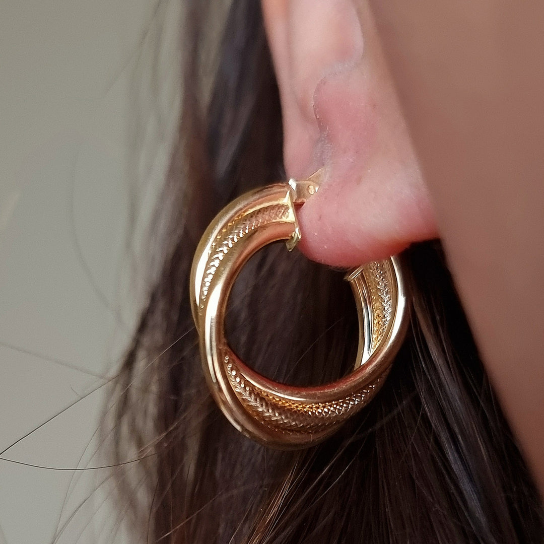 18K Real Gold Round Layer Earrings