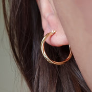 18K Real Gold Twisted Round Earrings