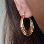 Load image into Gallery viewer, 18K Real Gold Oval Layer Earrings