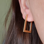 18K Real Gold Square Earrings