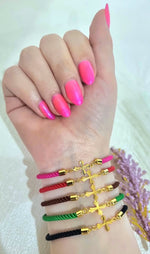 Load image into Gallery viewer, 18K Real Gold Thread Cross Bracelet
