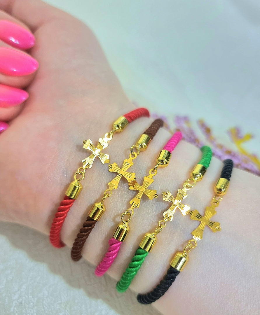 18K Real Gold Thread Cross Bracelet