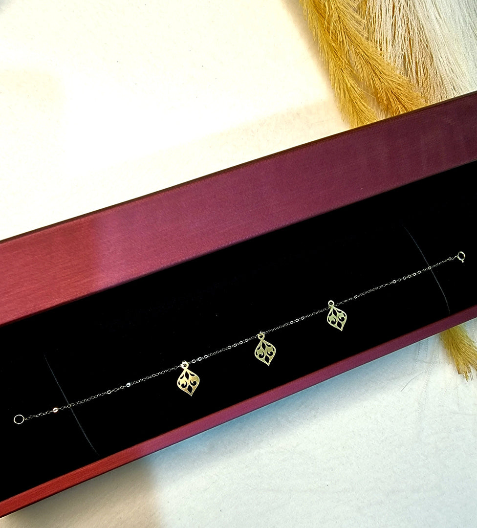 18K Real Gold Fine Leaf Bracelet