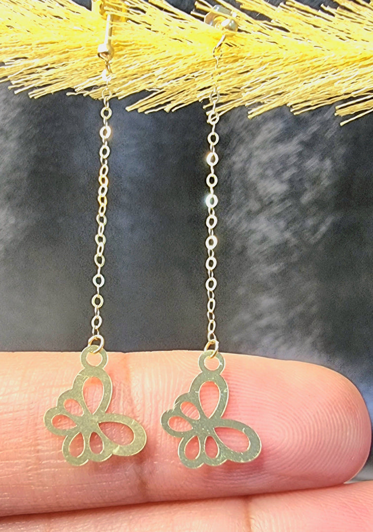 18K Real Gold Hanging Butterfly Earring Set