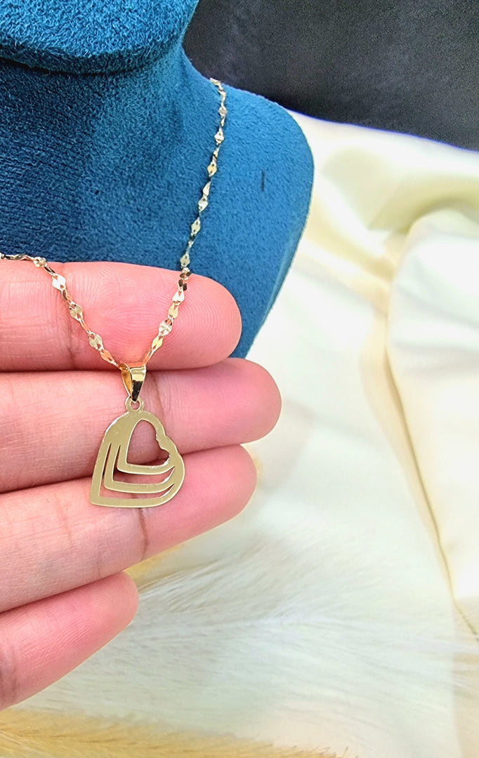18K Real Gold Triple Heart Design Necklace