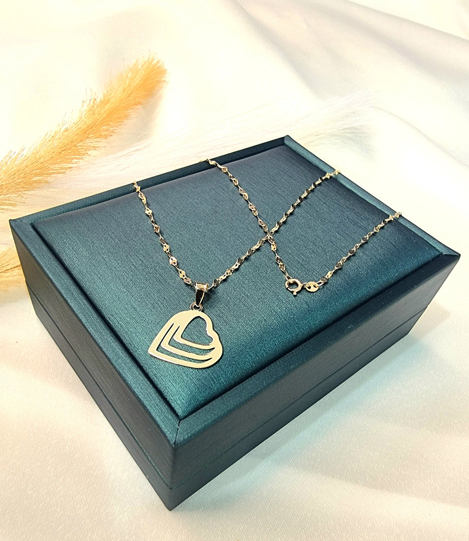 18K Real Gold Triple Heart Design Necklace