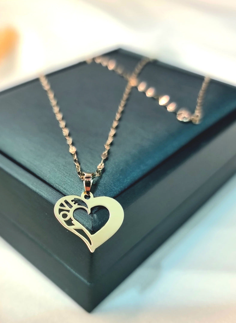 18K Real Gold Heart w/ Love Design Necklace