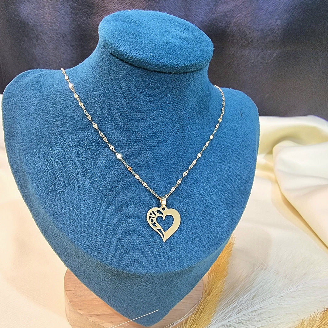 18K Real Gold Heart w/ Love Design Necklace