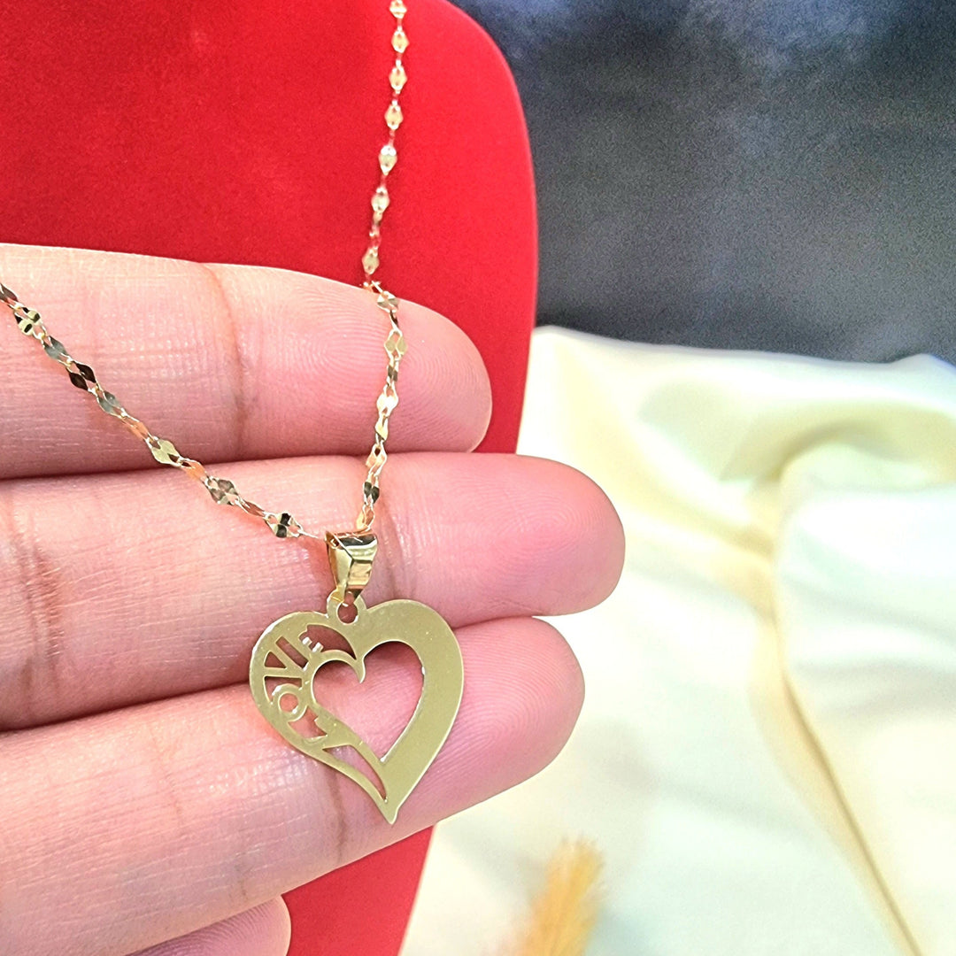 18K Real Gold Heart w/ Love Design Necklace