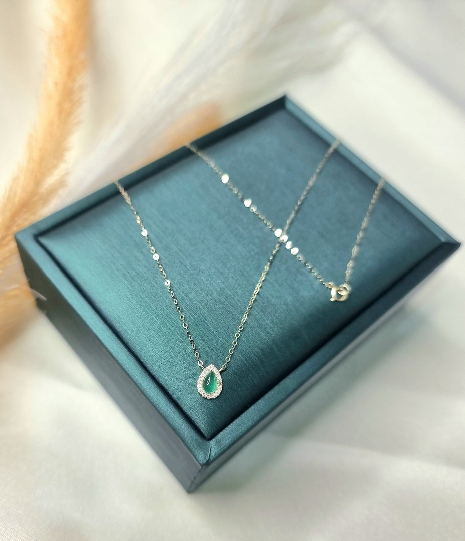 18K Real Gold Green Stone Necklace