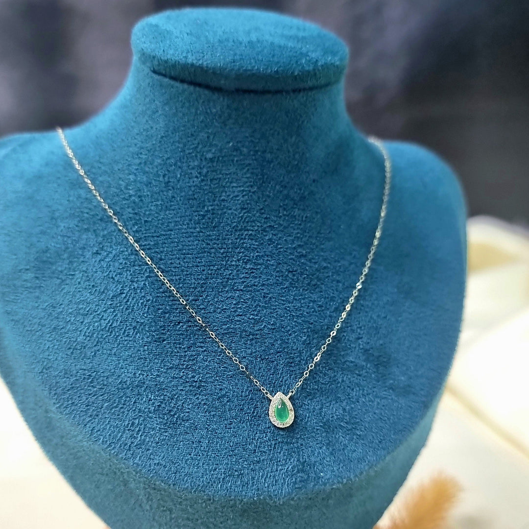 18K Real Gold Green Stone Necklace