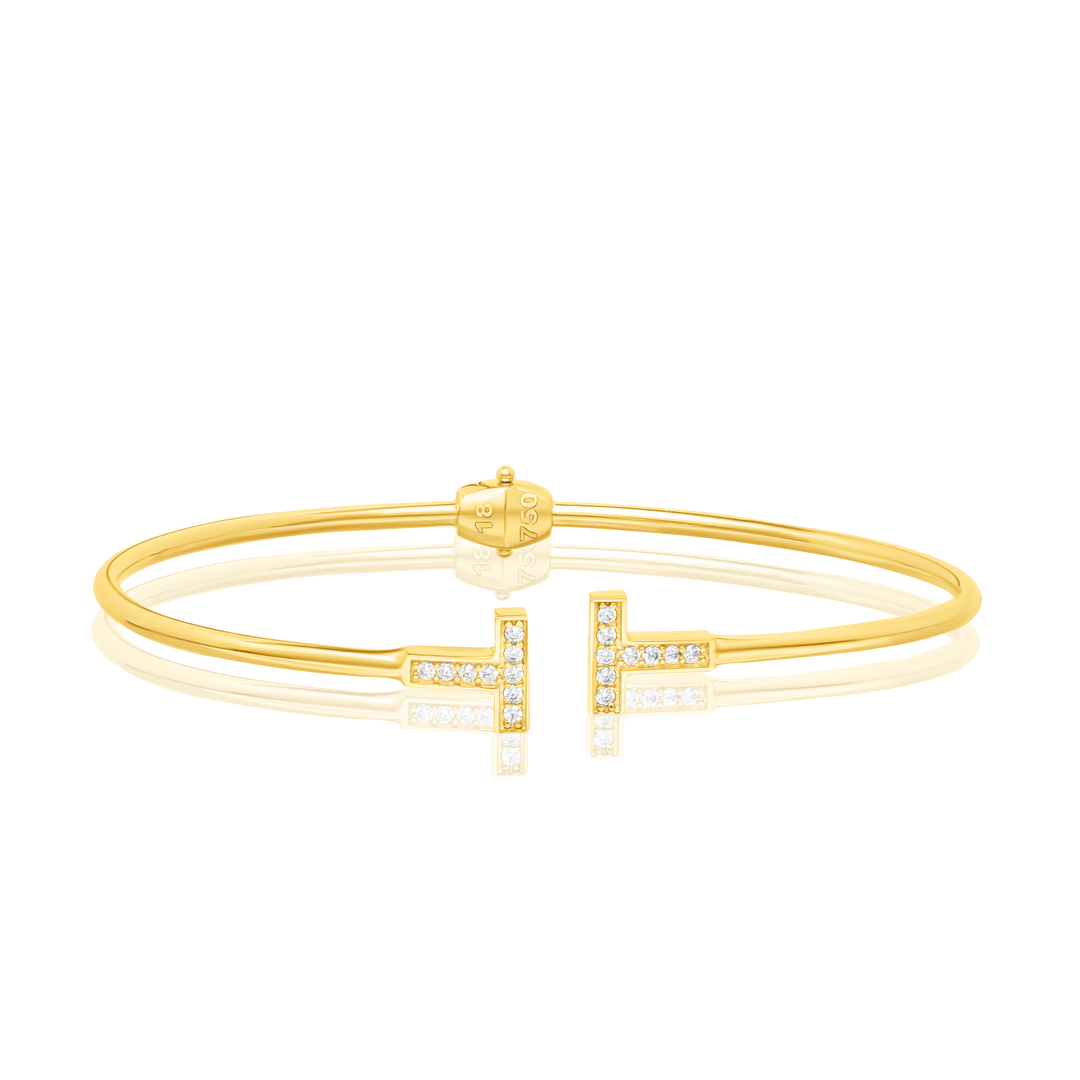 18K Real Gold Elegant Stone T Bangle
