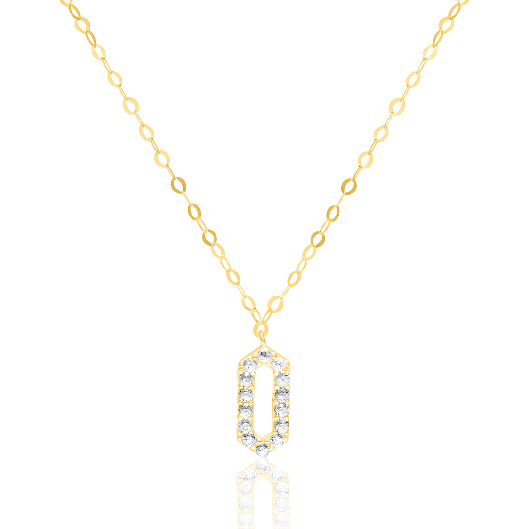 18K Real Gold Stone Long Oval Necklace