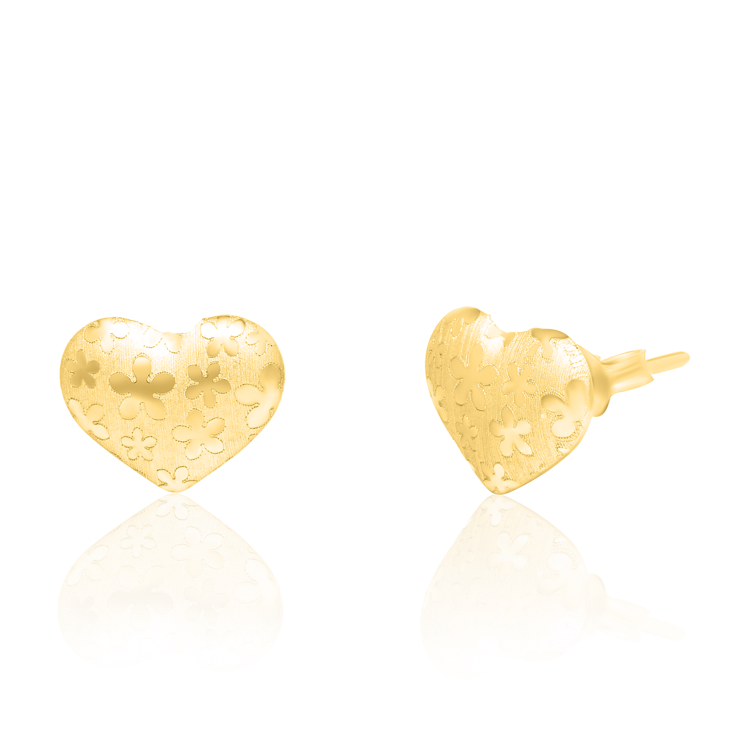 18K Real Gold Heart Stud Earrings