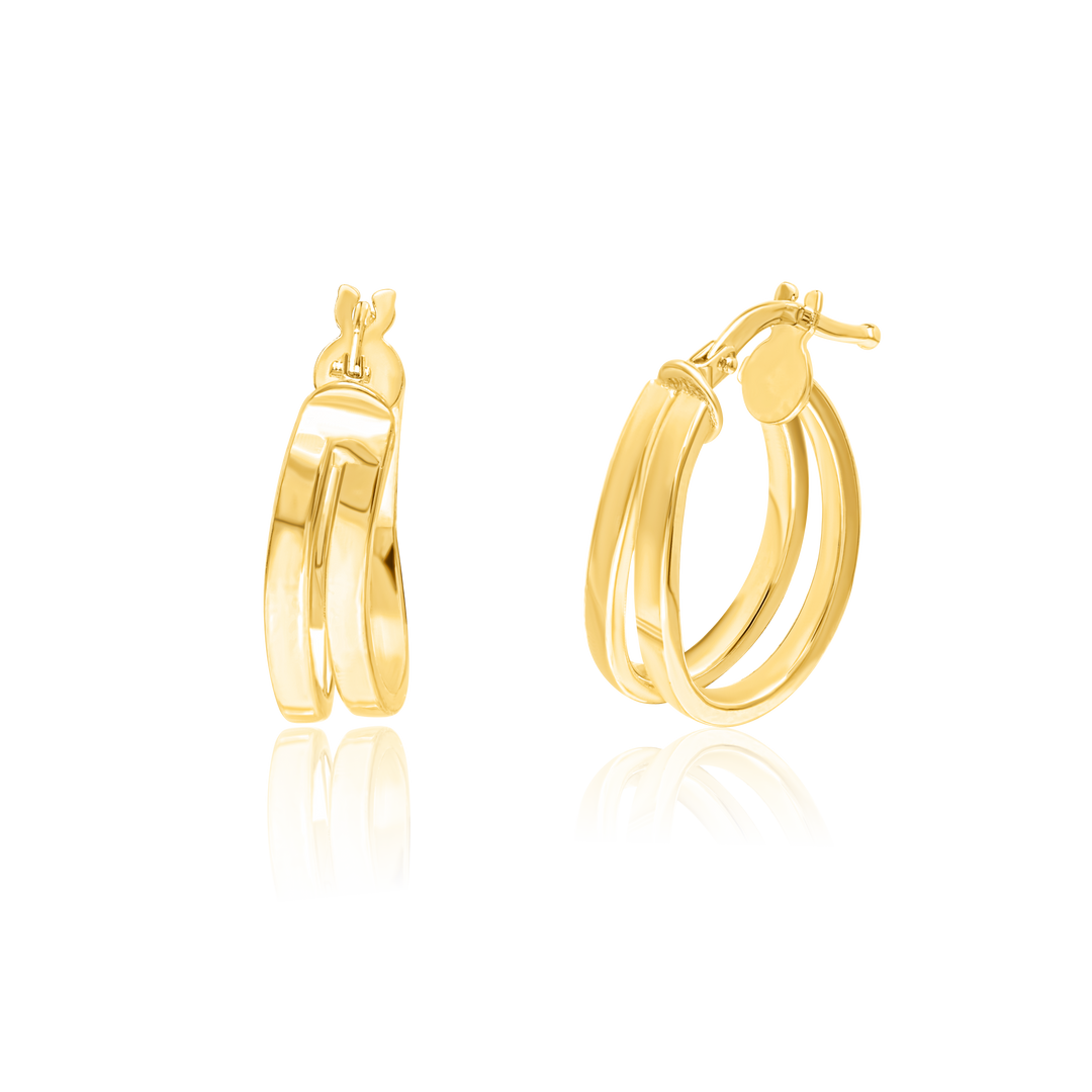 18K Real Gold Curved Double Round Earring Set