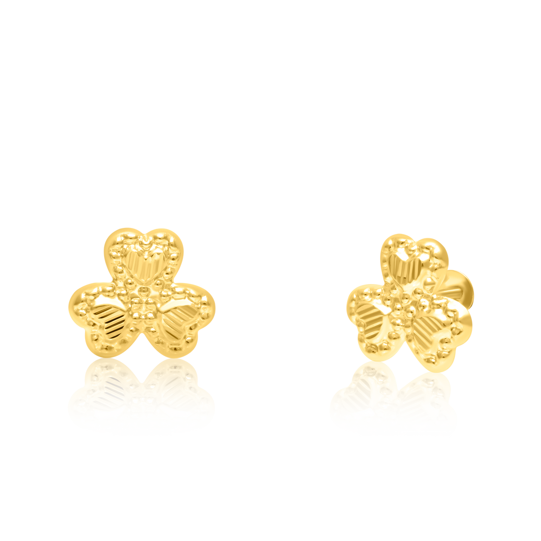 18K Real Gold Flower Screw Earring Set