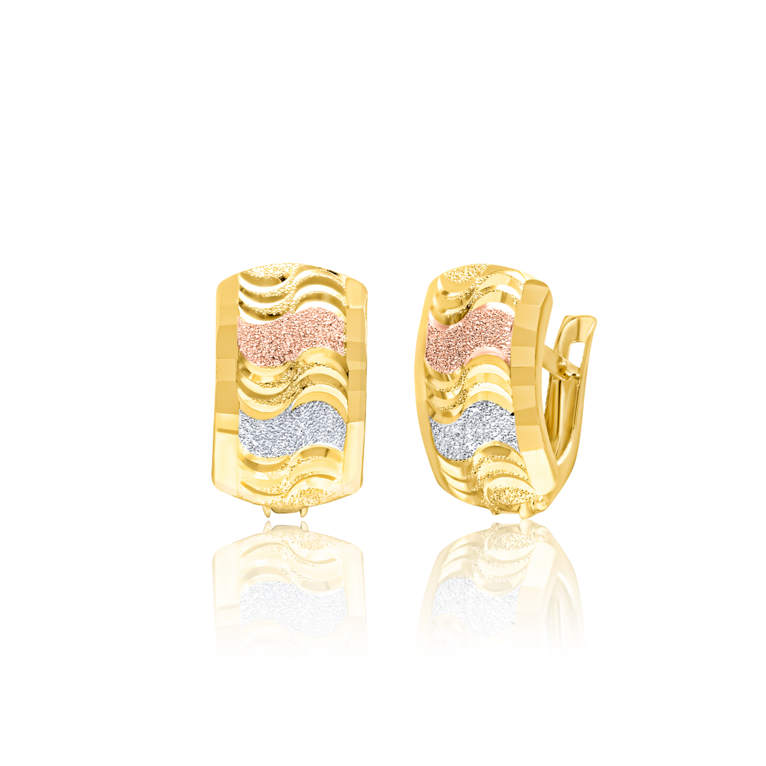 18K Real Gold Curved Clip Earring Set