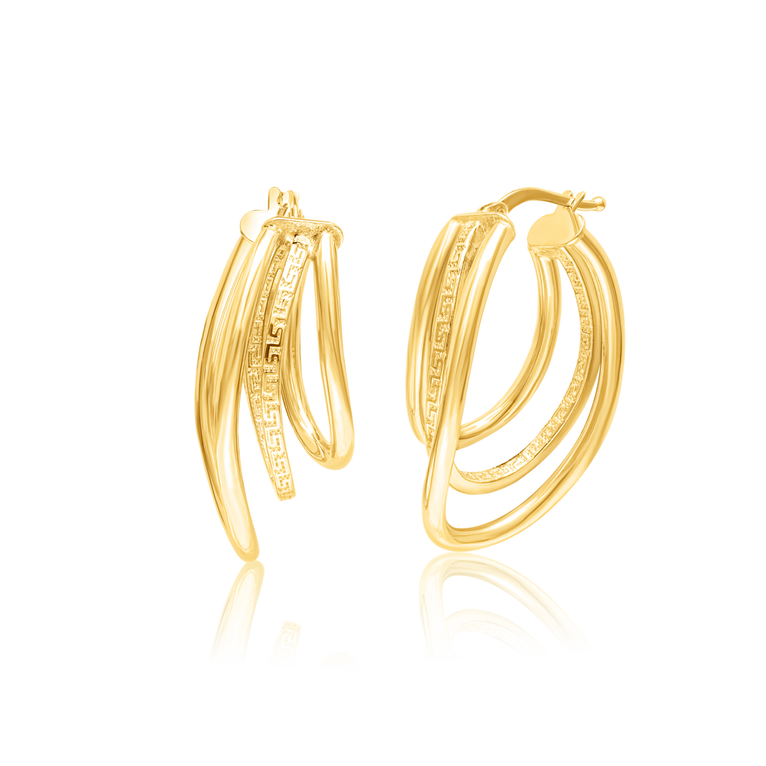 18K Real Gold Curved 3 Layer Oval Earring Set