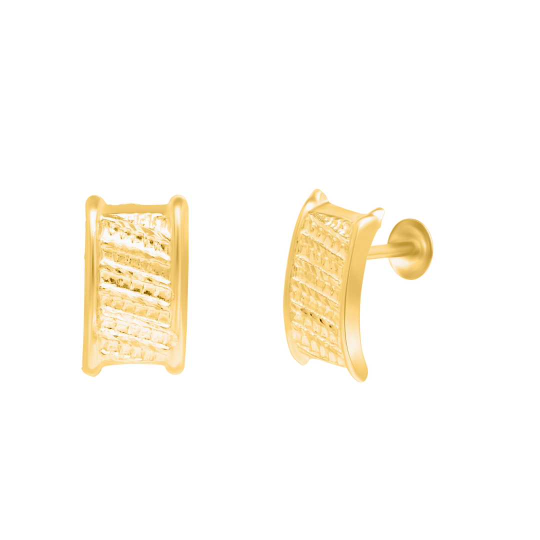 18K Real Gold Curved Square Screw Earrings