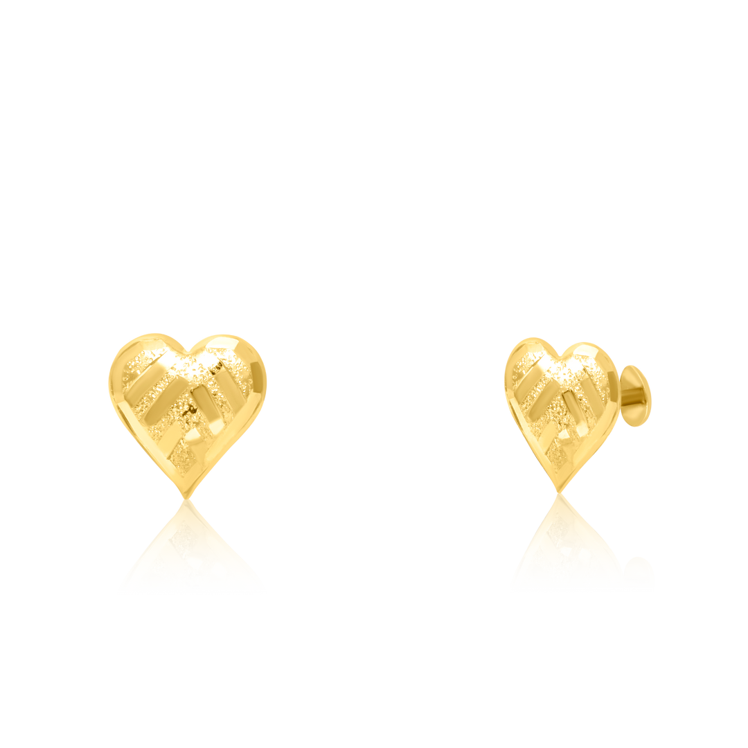 18K Real Gold Heart Screw Earring Set