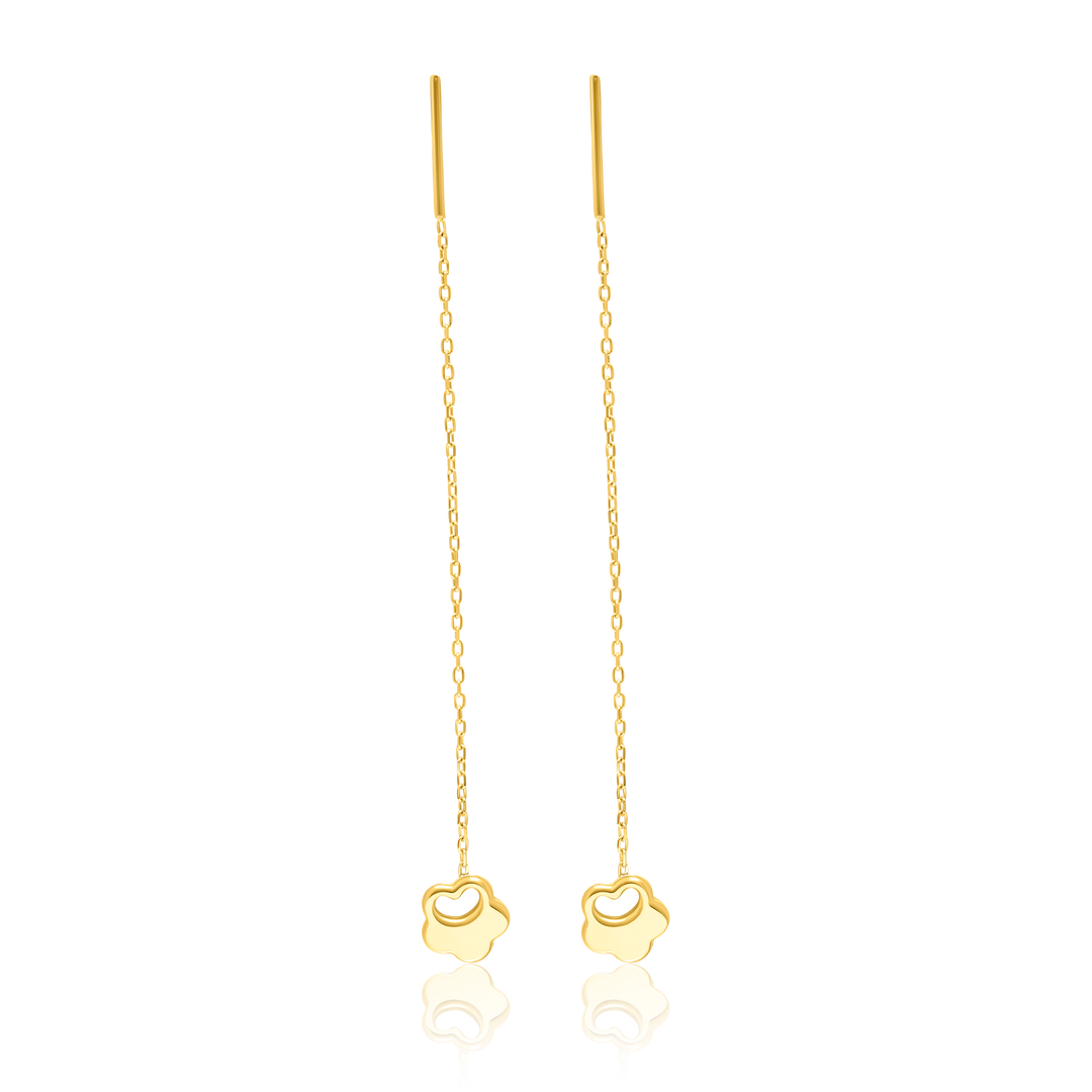 18K Real Gold Hanging Heart Flower Earring Set