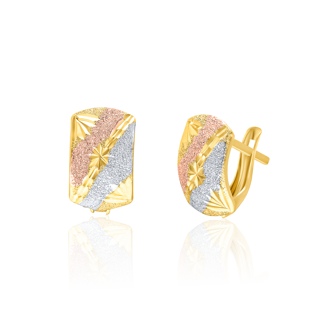 18K Real Gold Curved Clip Earring Set