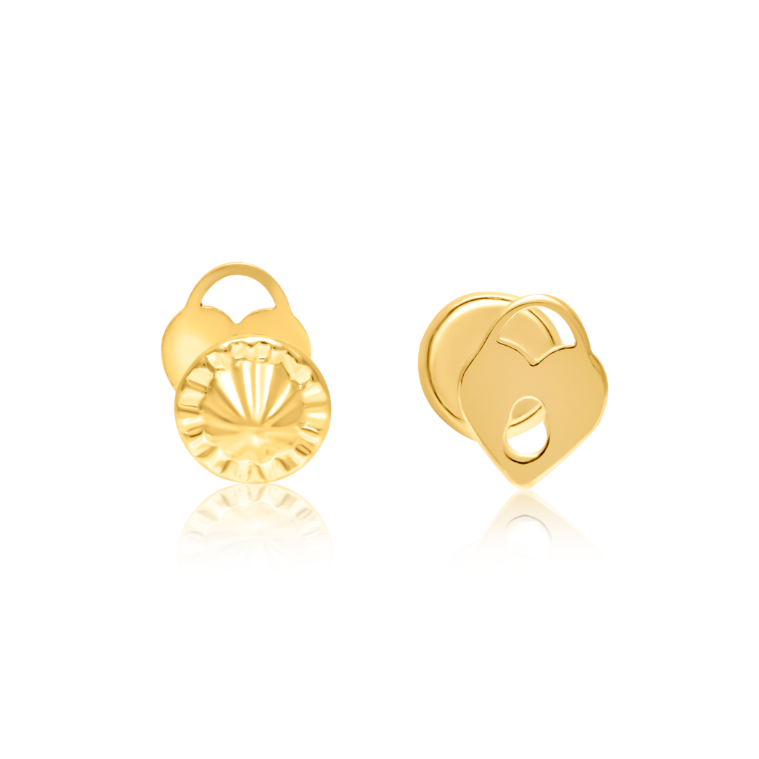 18K Real Gold Heart Screw Earring Set