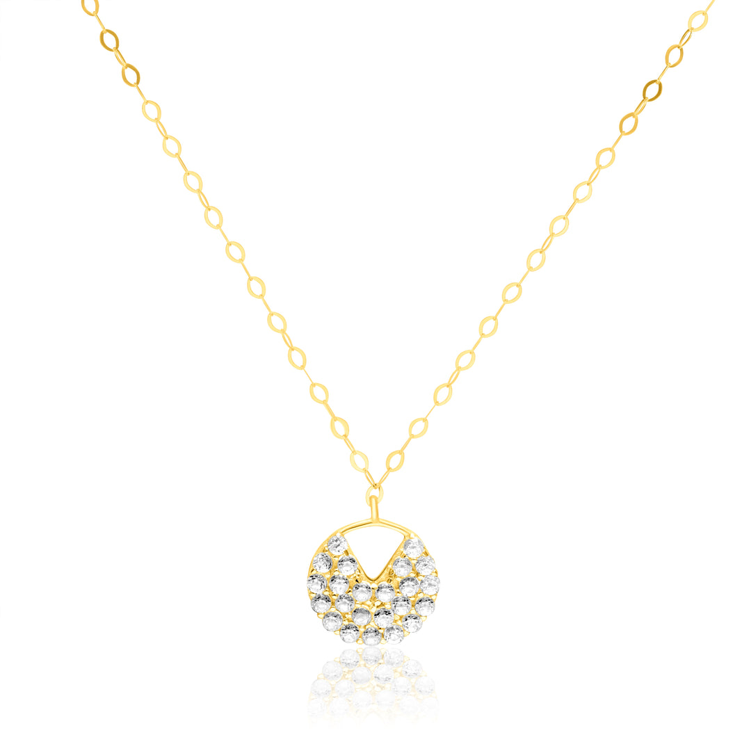 18K Real Gold Stone Round Necklace
