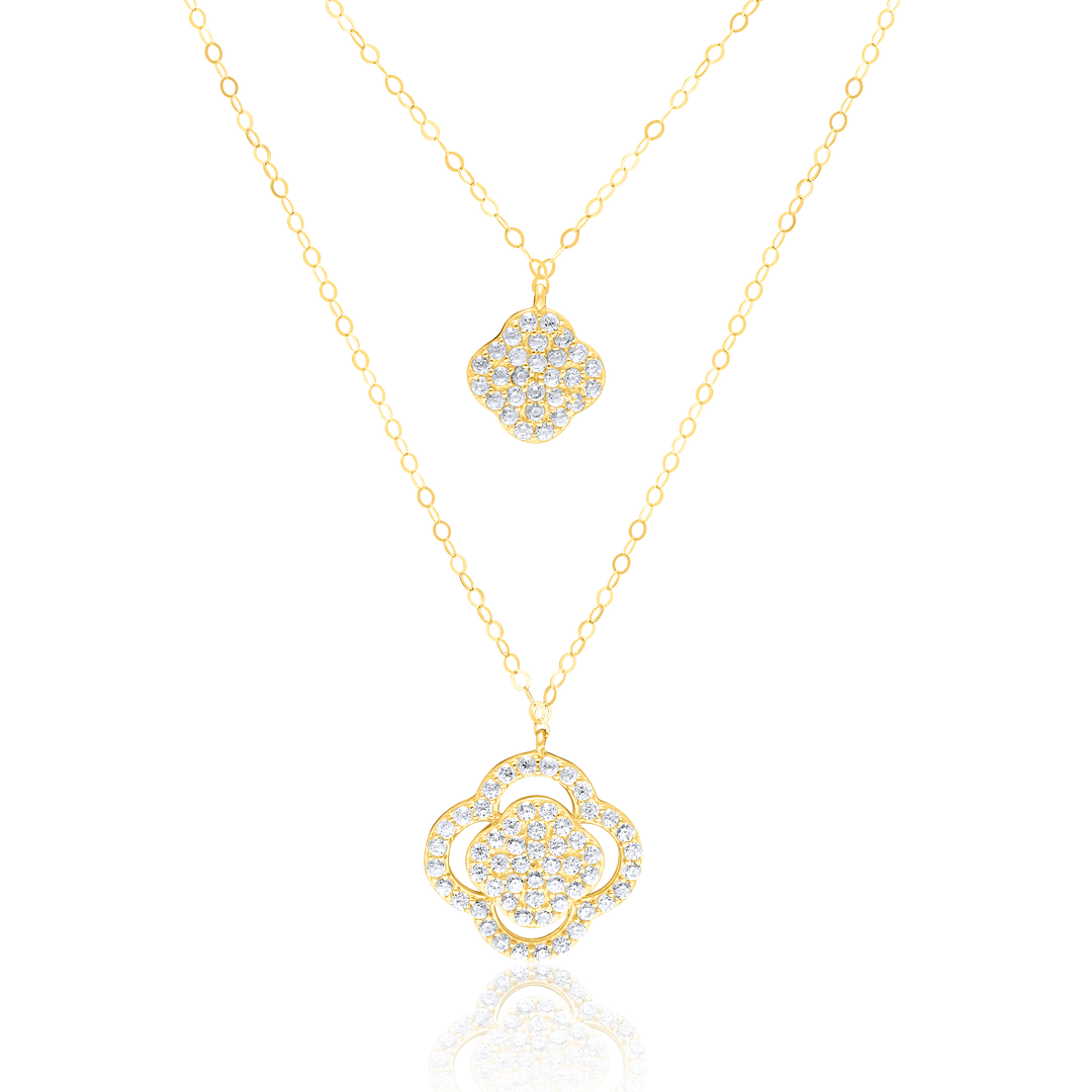 18K Real Gold 2 Layer Flower Stone Necklace