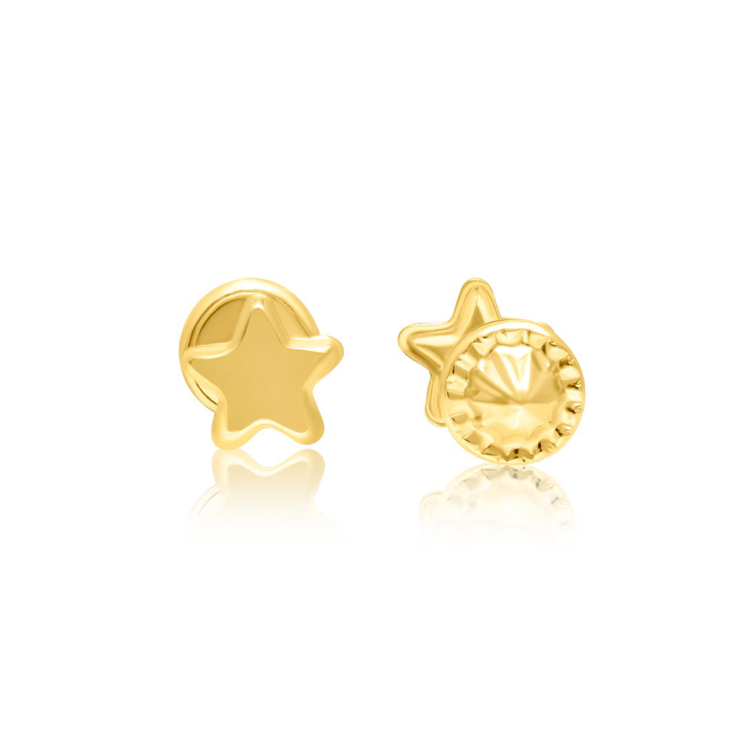 18K Real Gold Star Screw Earring Set