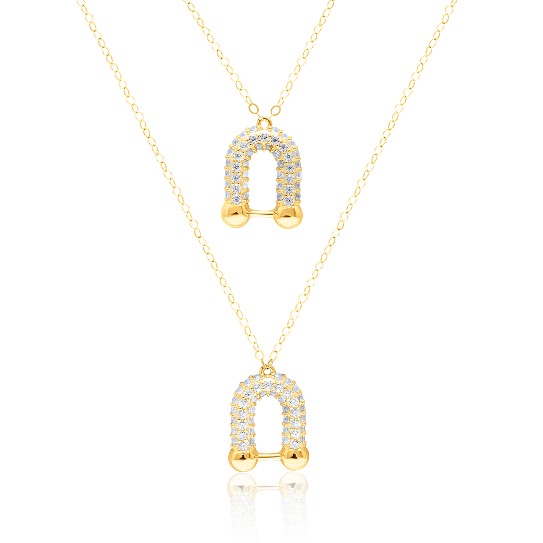 18K Real Gold 2 Layer U-Linked Stone Necklace