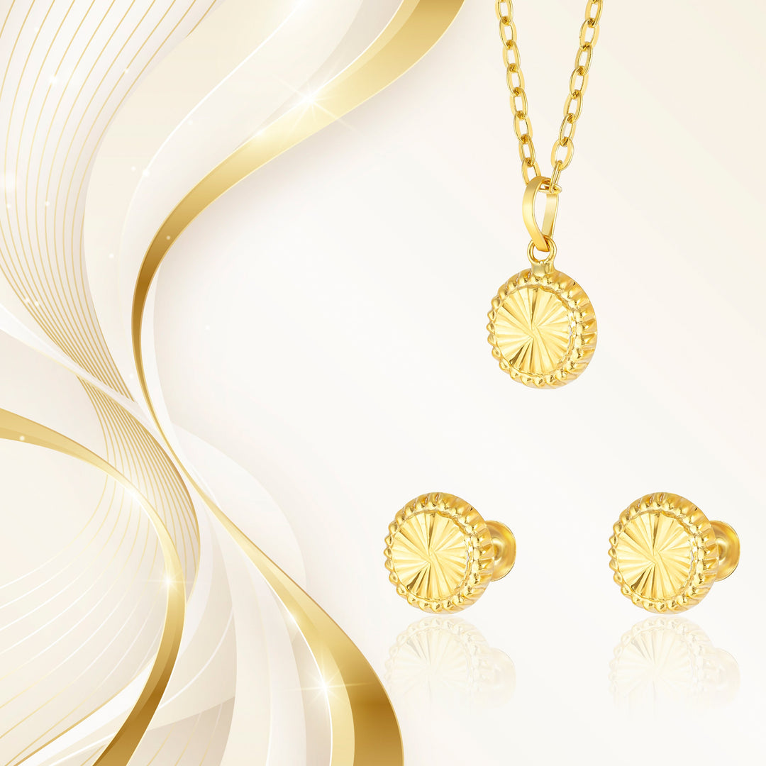 18K Real Gold Round Screw Jewelry Set