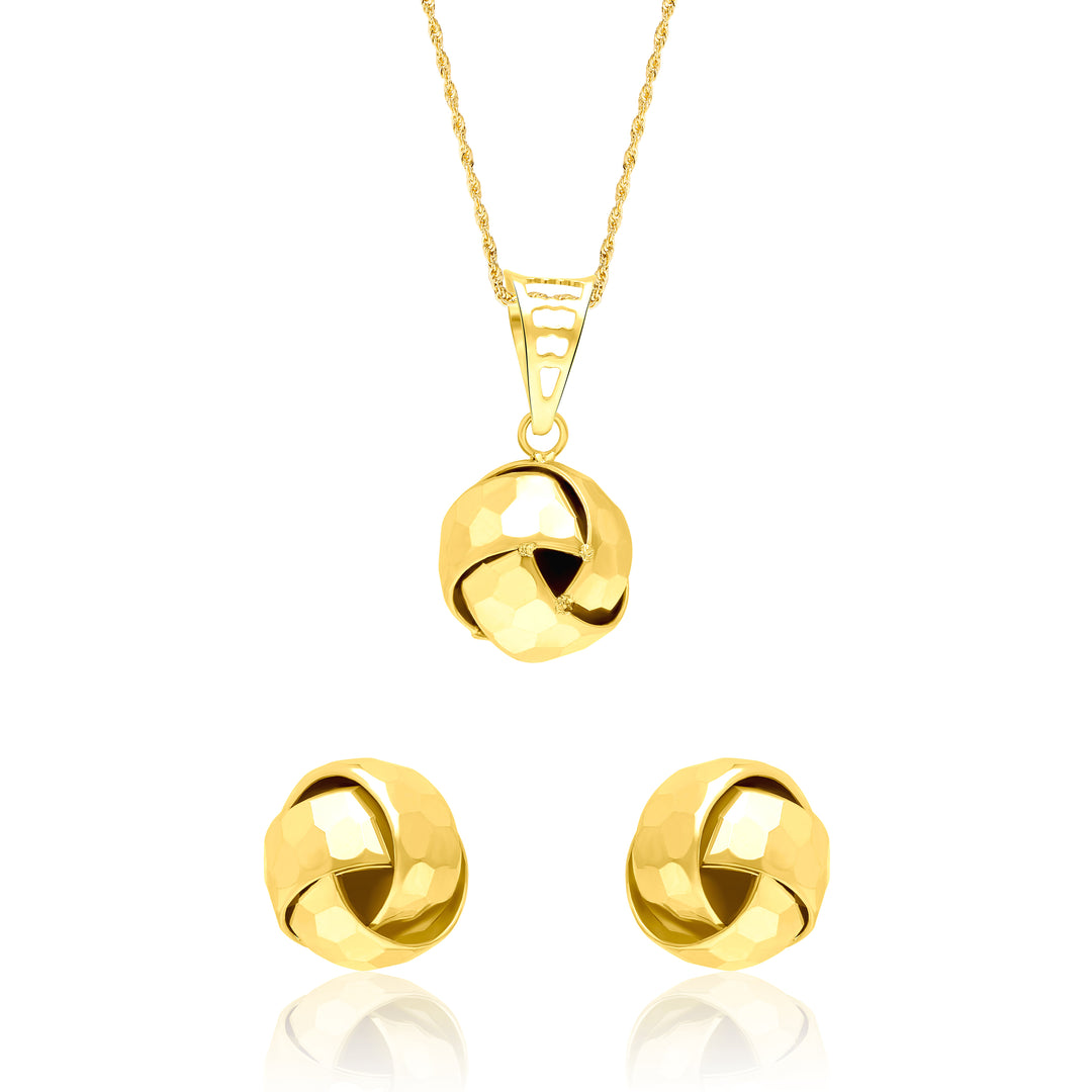 18K Real Gold Twisted Ball Knot Jewelry Set